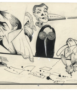 Vergílio Ferreira, Agustina Bessa-Luís, António Lobo Antunes e Maria Velho da Costa, s/ d, tinta da china sobre papel, 21,3 X 30,9 cm (col. EGEAC/Museu Bordalo Pinheiro).