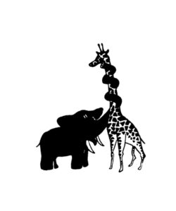 Reprodução do desenho «L’Humour de Vasco» (196-), in Viagem ós amares da China, p. 27. Um elefante que se apaixona por uma girafa e de seguida surge um pequeno ‘híbrido’… uma parábola em defesa da diferença.